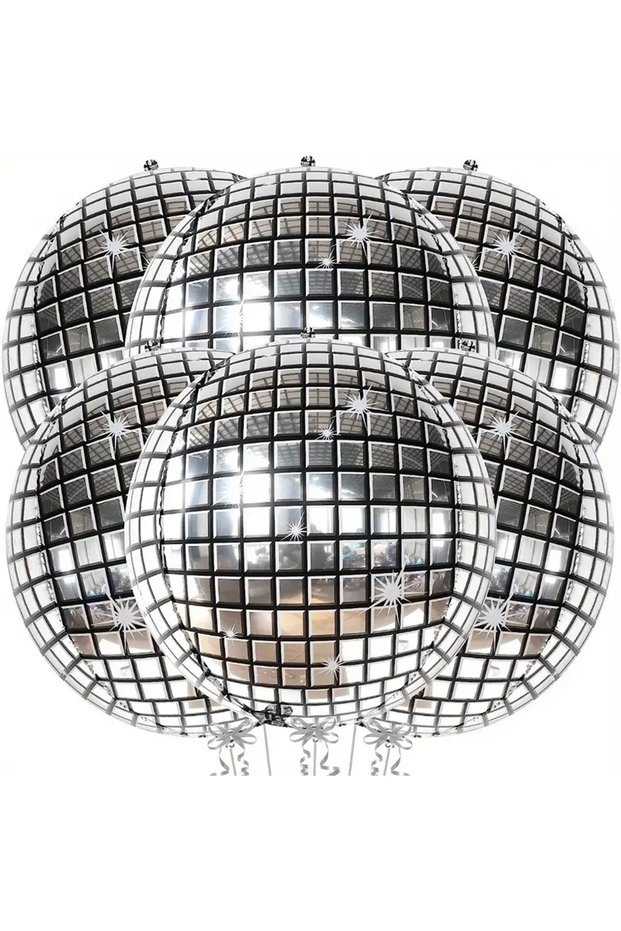 22inch silvery 6 sets of 22 inch 4D disco aluminum film balloons, disco dance party atmosphere decor