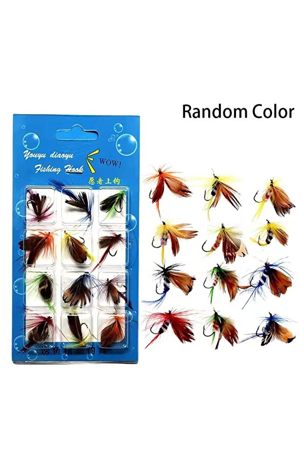 Random C2 12pcs Natural Insects Flies Fishing Lures Set With Dry Fly Tying Sharpened Hook Fake Artif
