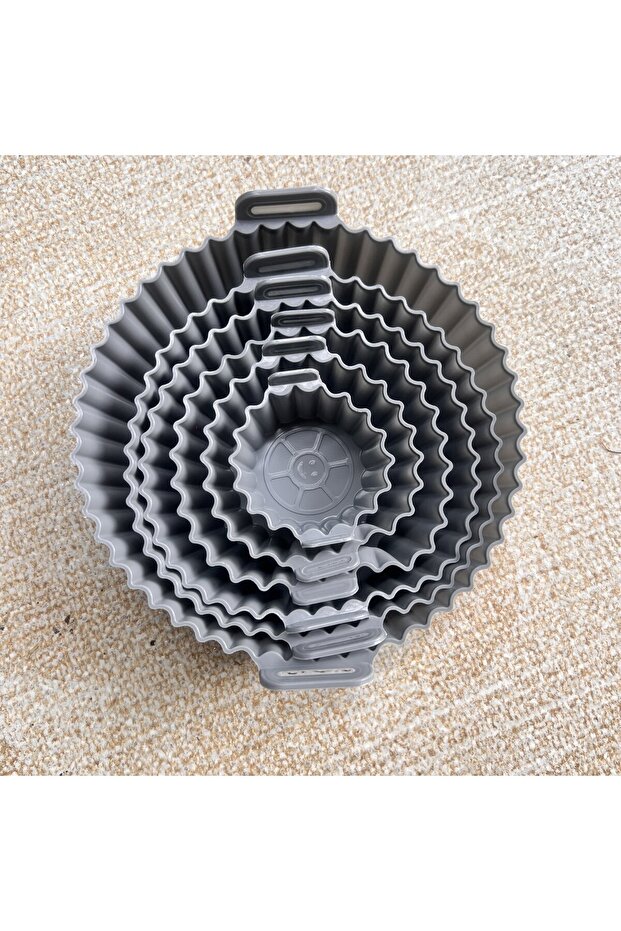 6pcs-Grey 6PC Air Fryer Mats - 450°F Silicone Non-Stick Dual Texture Dishwasher Safe Crispy/Steam Co