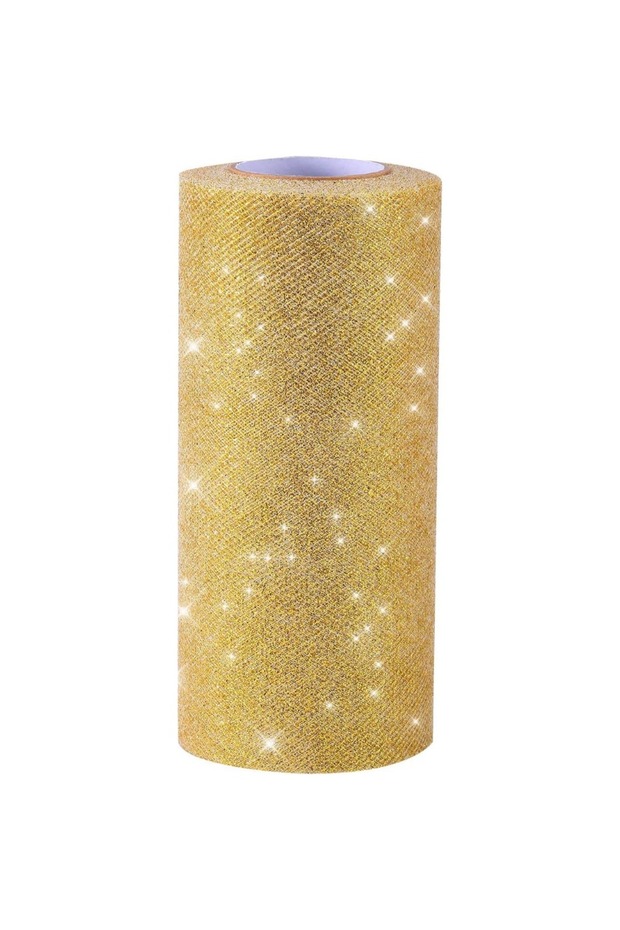 as shown Gloden Long 25Yards Glitter Tulle Roll Sparkling Tulle Ribbon Fabric Tulle Spool For DIY Sk