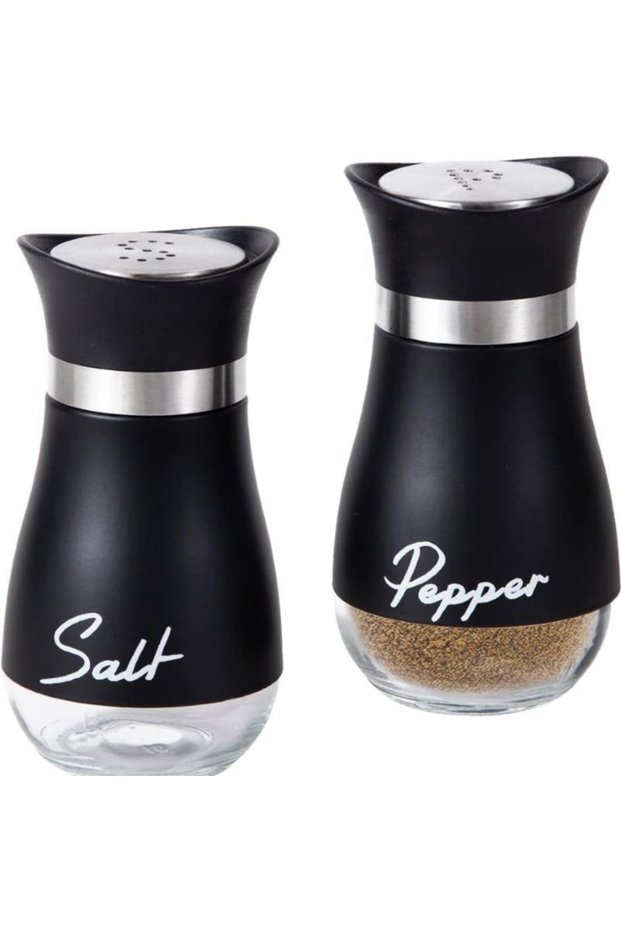 Black Suit 1Set/2pcs Stainless Steel and Glass Seasoning Bottle Set - Perfect for Barbecue, Pepper,