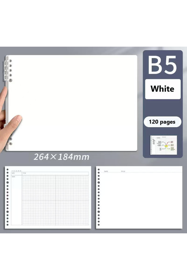 White 120 Pages B5 Mind Map Notepad Grid Planner Loose Leaf Office Diary Notebook Sketchbook Noteboo
