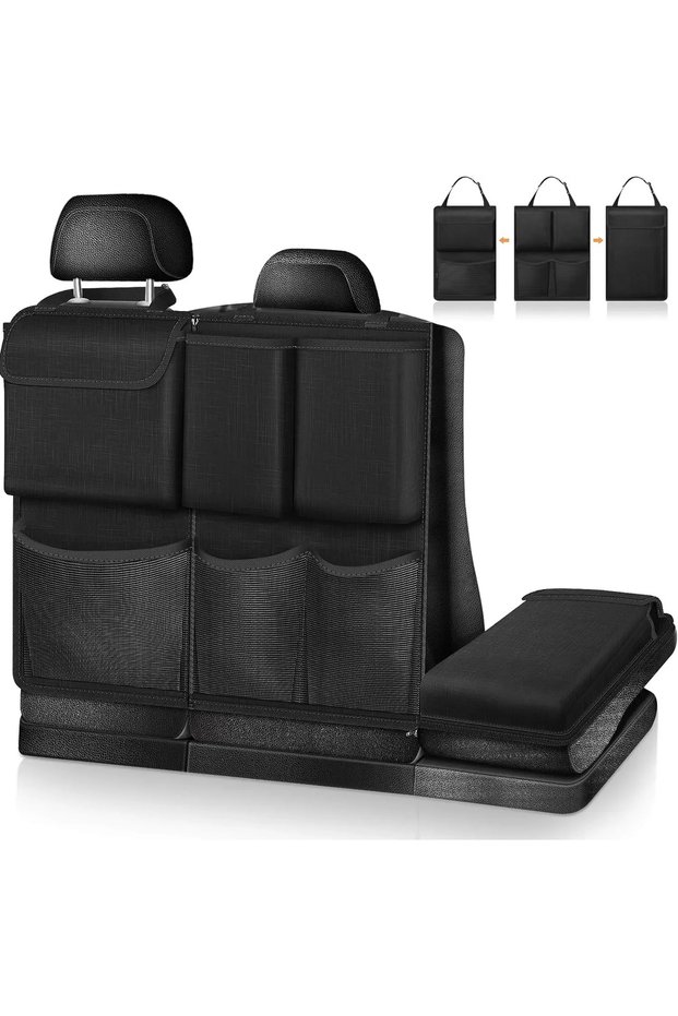 black Universal Car Trunk Organizer Large Capacity Oxford Cloth Rear Seat Storage Cargo Rack Removab