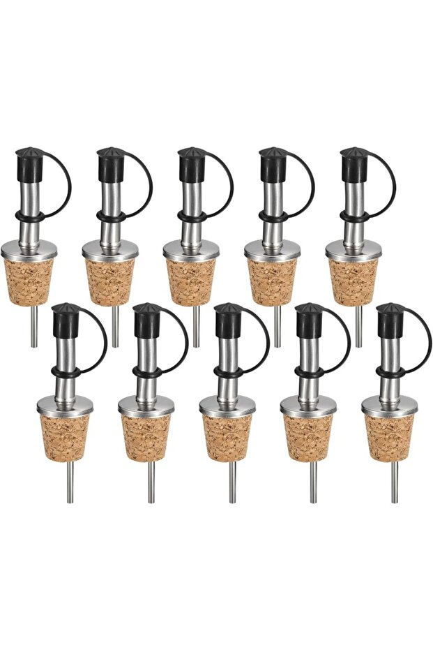 10pcs Stainless Steel Bottle Pourers Olive Oil Spout with Rubber Dust Caps, Cork Design Wine Bottle