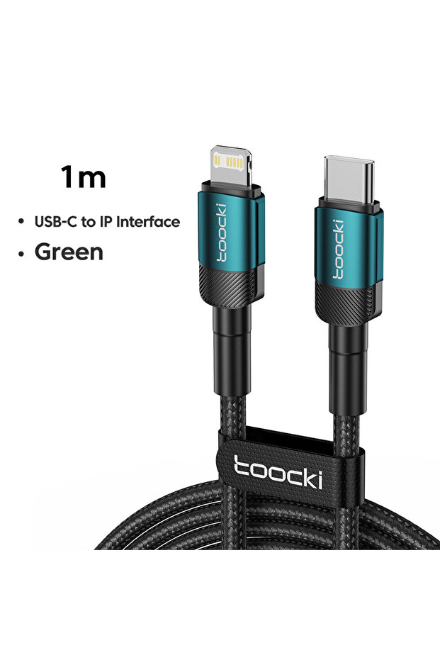 كابل USB-C أخضر بطول 1 متر من C-L إلى iP، كابل شحن سريع PD بقوة 27 واط لهواتف آيفون 14 و13 برو ماكس