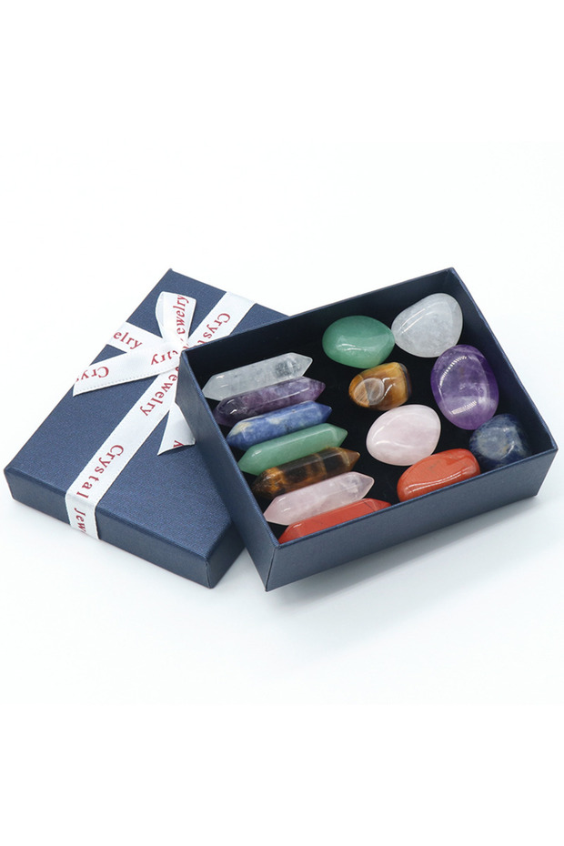 B 14pcs Seven Chakra Energy Healing Stone Natural Crystal Gemstone Ornaments Gifts