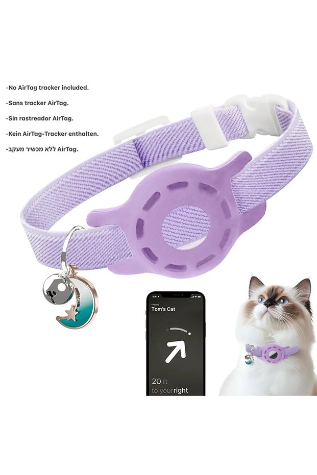S-16-25cm(No AirTag) Purple(No tracker) Fashion Airtag Pet Collar Adjustable Elastic Nylon Puppy Cat