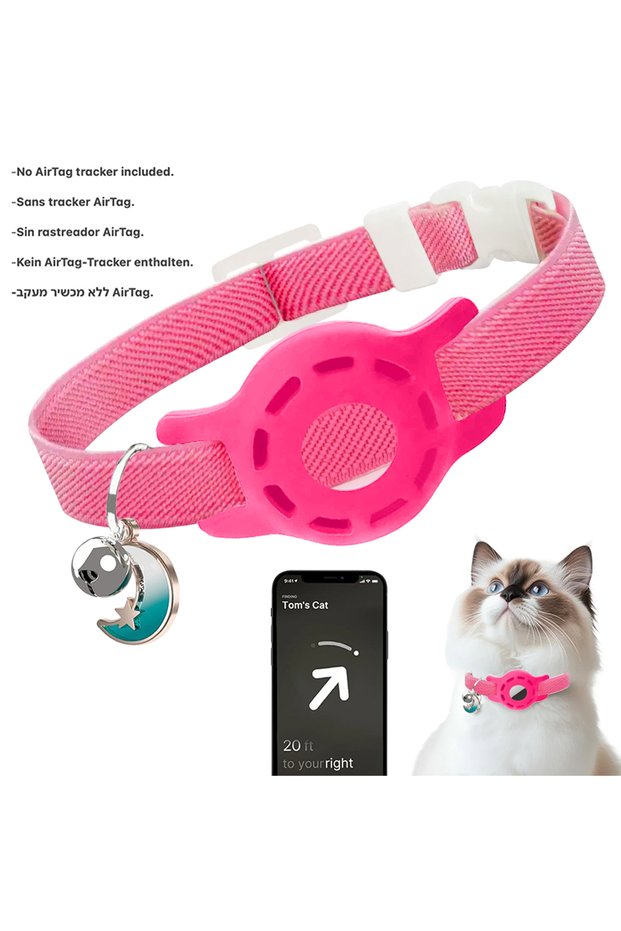 S-16-25cm(No AirTag) Rose(No tracker) Fashion Airtag Pet Collar Adjustable Elastic Nylon Puppy Cat C