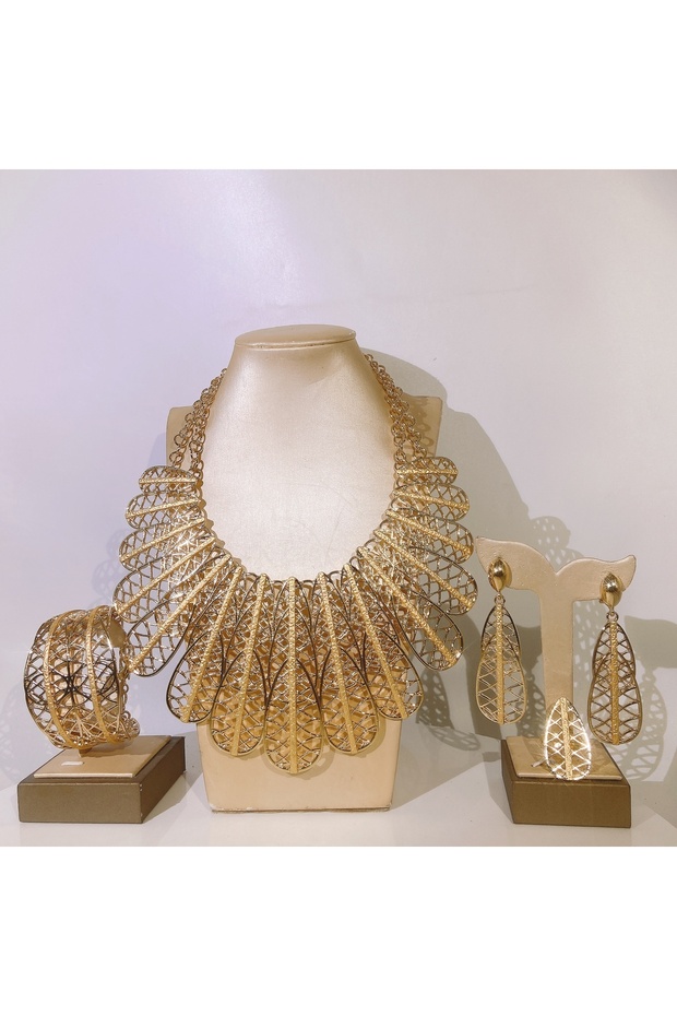 45cm resizable H00558 Italian Jewelry Sets For Women Gold Plated Necklace Cutout Feather Designer St