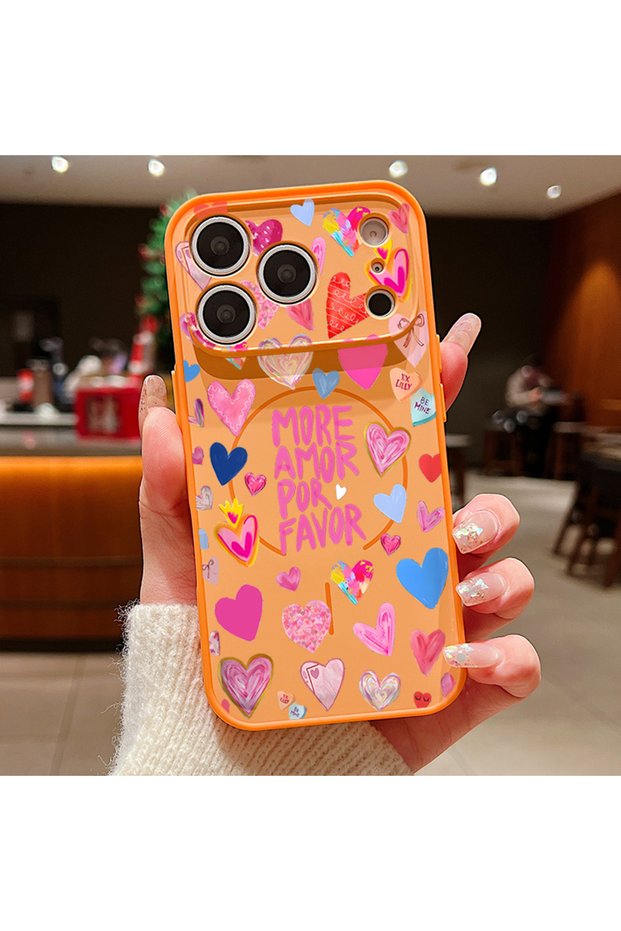 iPhone17 Pro Max B067 Orange Colorful Heart Pattern Magnetic Case For iPhone 18 Pro Max 17 16 15 14