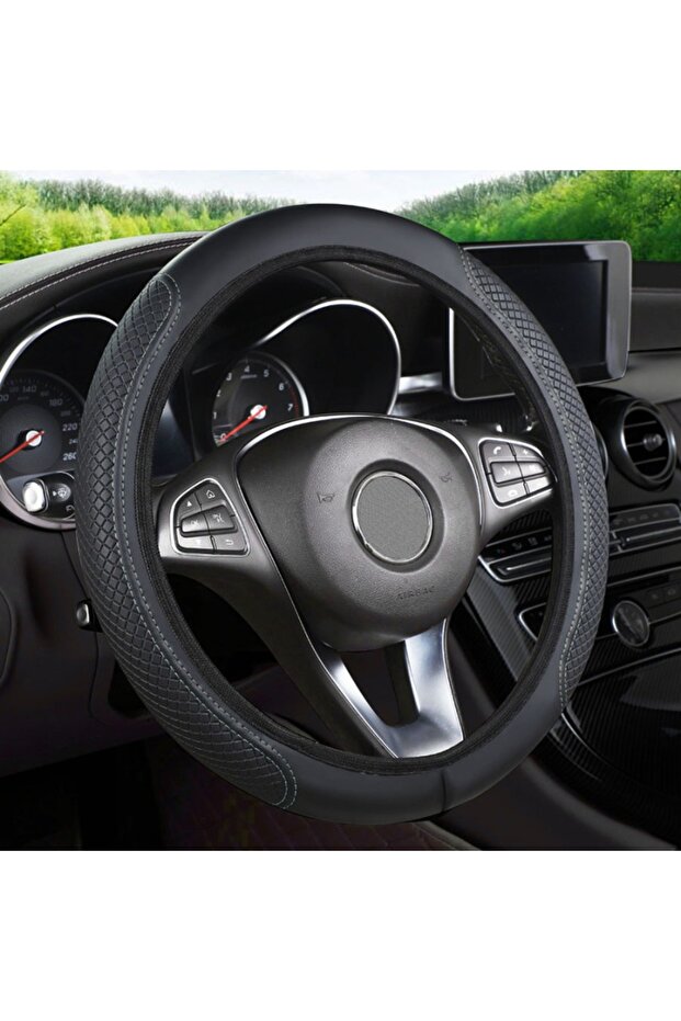 gray Car Steering Wheel Cover Microfiber Leather Anti Slip Cushion Universal for 37-39cm Steering Wh