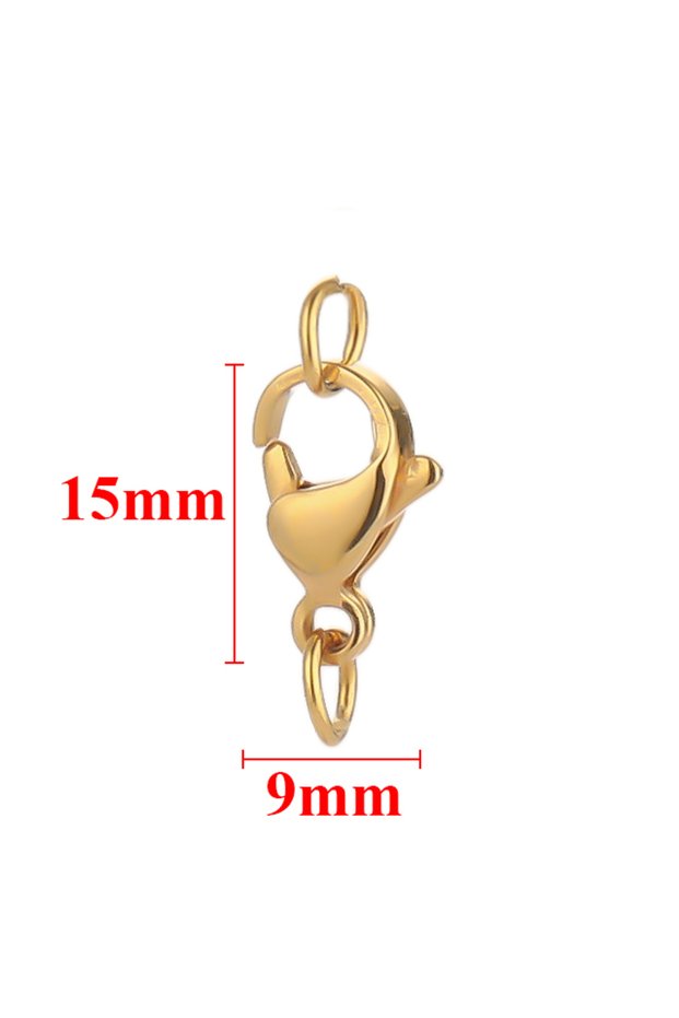 Gold color 15mm 25Pcs Stainless Steel Lobster Clasps Jump Rings Hooks Connector Bracelet Necklace Ch