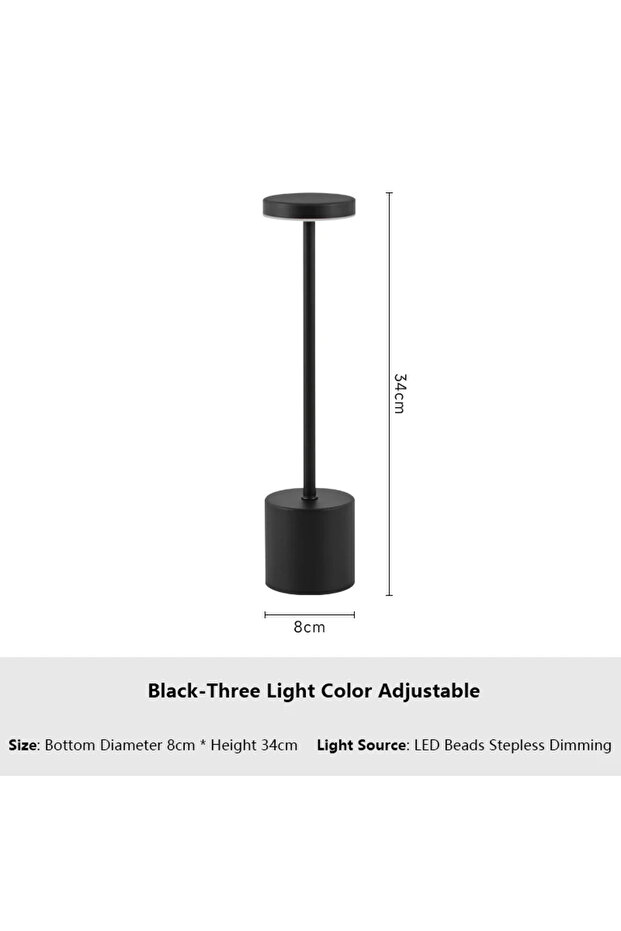 Black Table Lamp LED Touch Sensor Desktop Night Light Rechargeable Wireless Reading Lamp 3Colors Adj