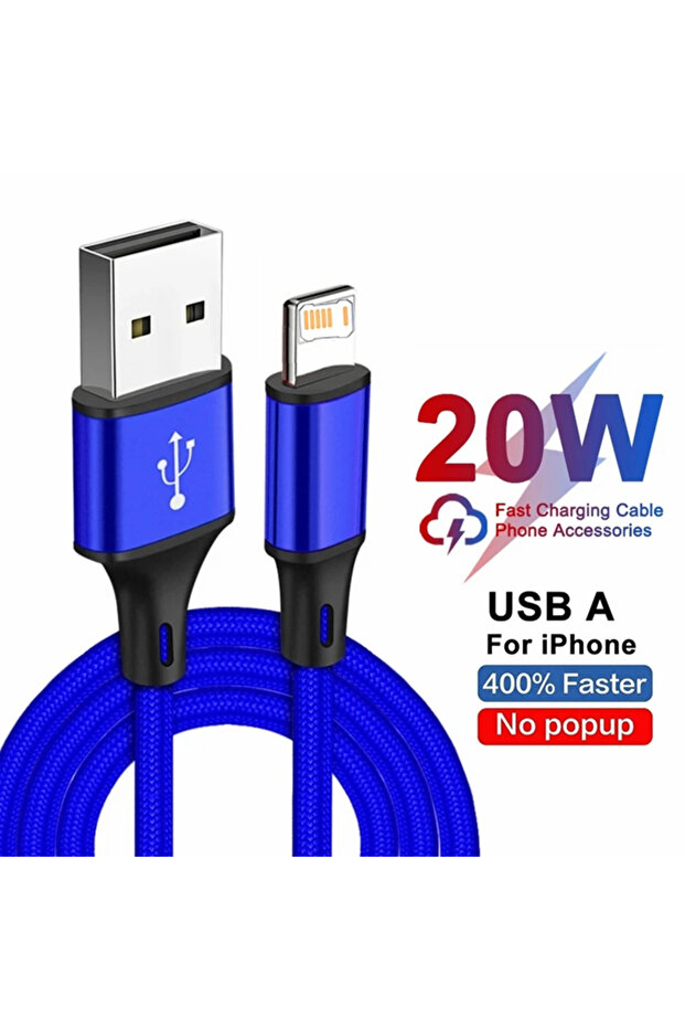 كابل شحن سريع مجدول من النايلون الأزرق بطول 1 متر لأجهزة iPhone 11 و 12 و 13 mini و 14 Pro Max و X و XR و X و 6 و 6S و 7 و 8 Plus S