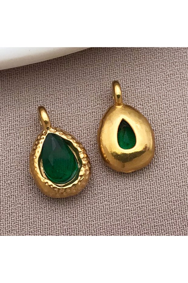 T1554-5pcs 5pcs Stainless Steel Teardrop Charms Inlaid with Crystals Gold-plated DIY Bracelet Earrin