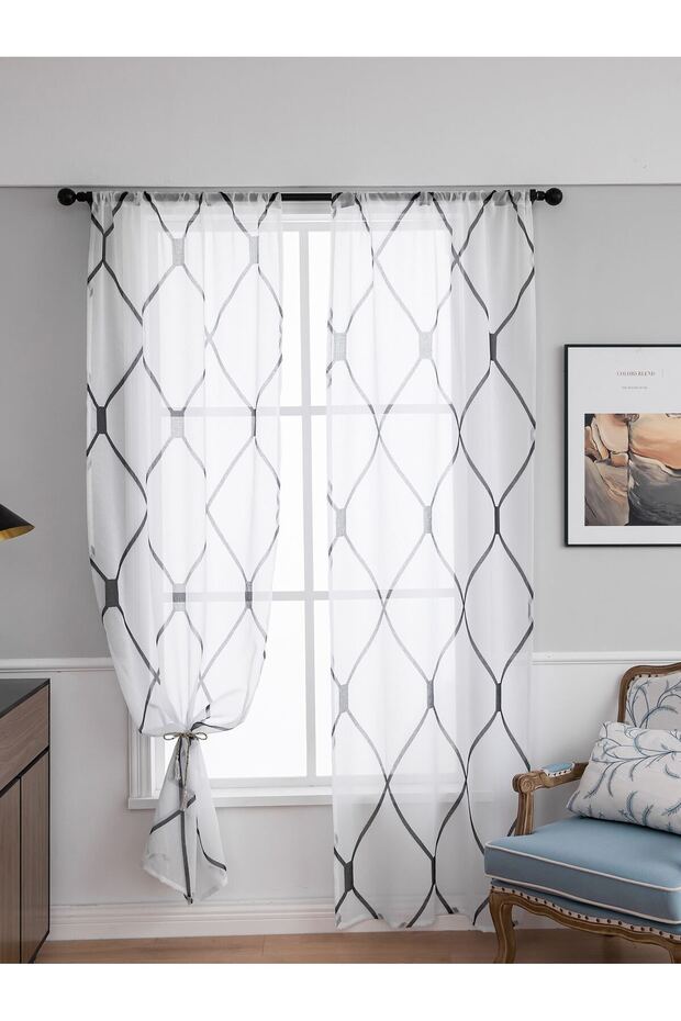 Fixed Pleat 100x130cm white Sheer Curtains White Korean Simple Mesh Veil for Living room, Bedroom