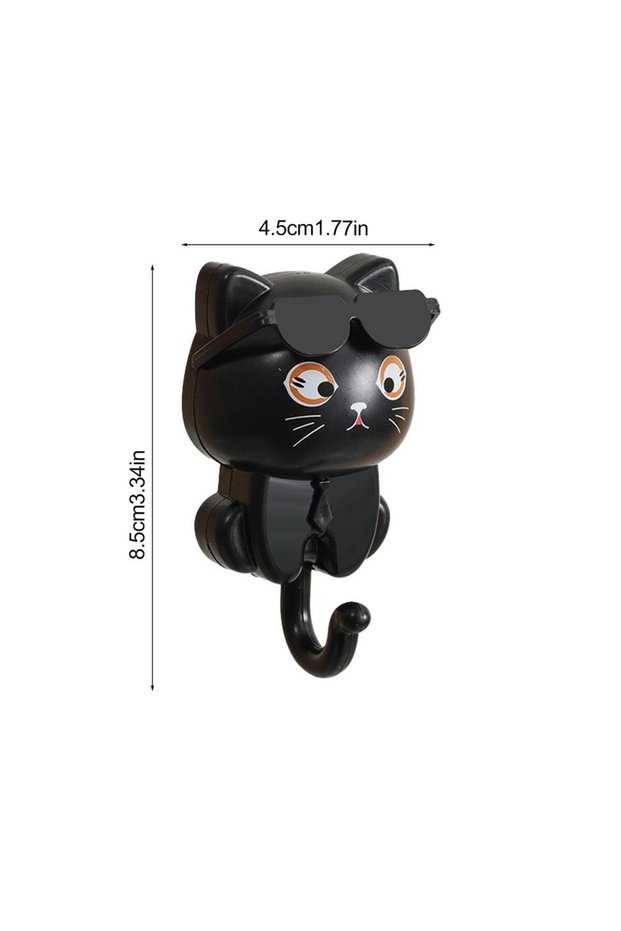 Black 1PC Cartoon Cat Self Adhesive Wall Hook Dormitory Bedroom Door Hanger for Keys Umbrella Towel