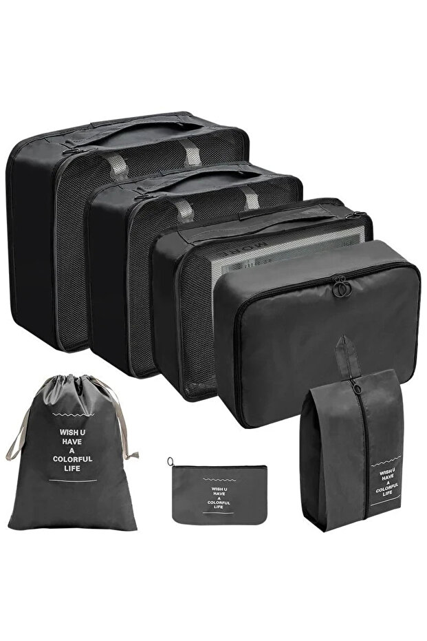 7 pcs black 7/8/9/10 Pcs Set Travel Organizer Storage Bags Suitcase Packing Cubes Set Cases Portable