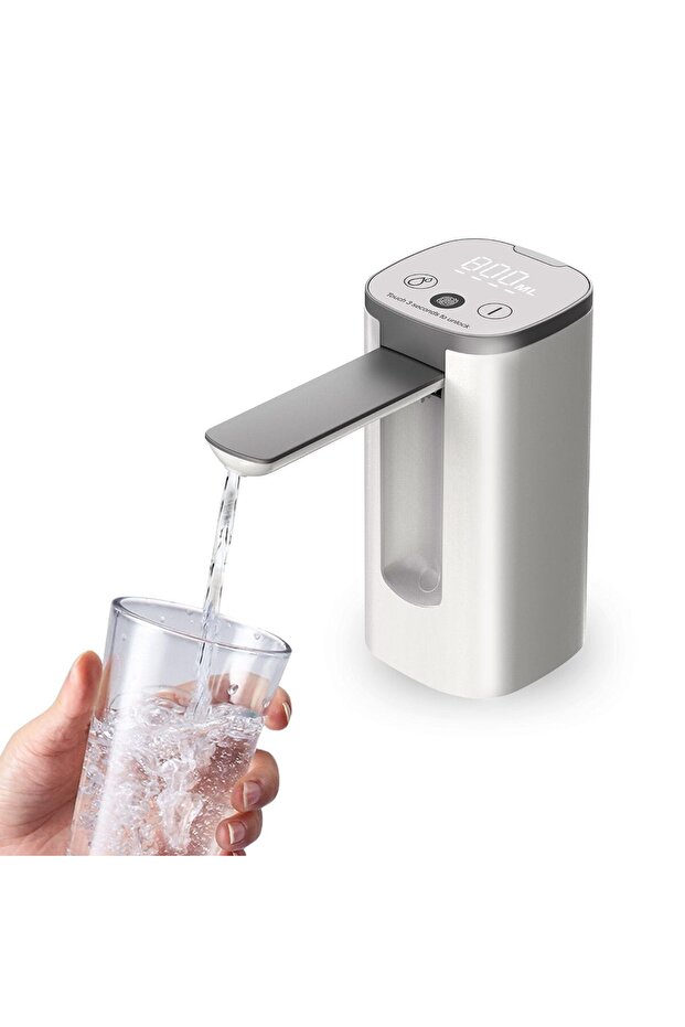 White Water Bottle Dispenser, Universal Foldable Automatic Water Bottle Pump with Display, Portable