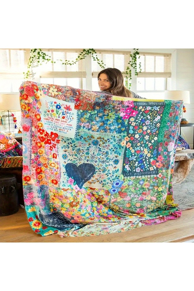 80inX60in-200x150cm Heart Print Blanket Flannel Blanke Bed Sofa Travel Camping Super Soft Cozy Plush