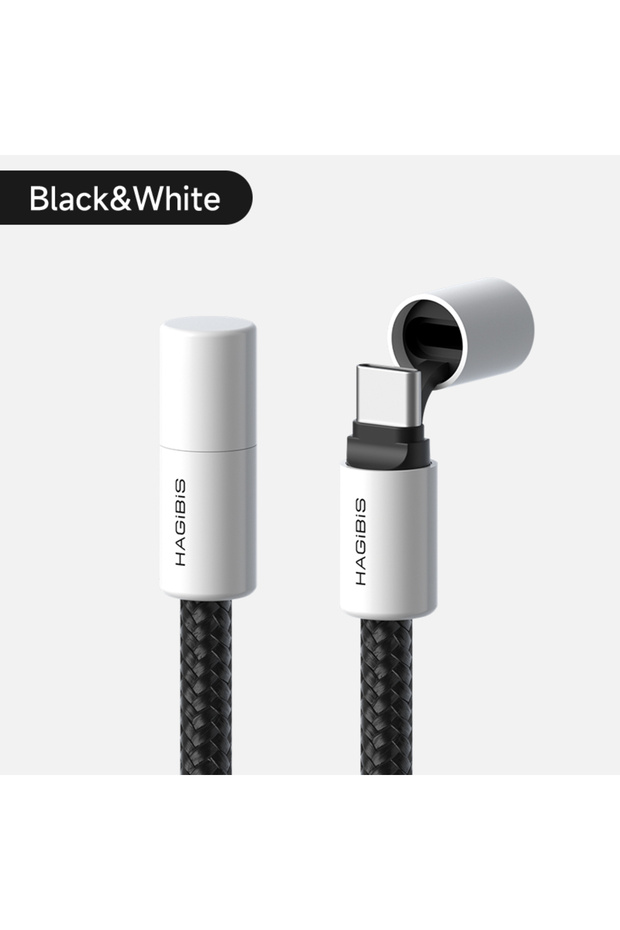 كابل هاجيبيس USB C إلى USB C بطول 2 متر باللونين الأسود والأبيض مع غطاء واقٍ كابل من النوع C بقوة 240 وات وتقنية الشحن السريع PD 3.1