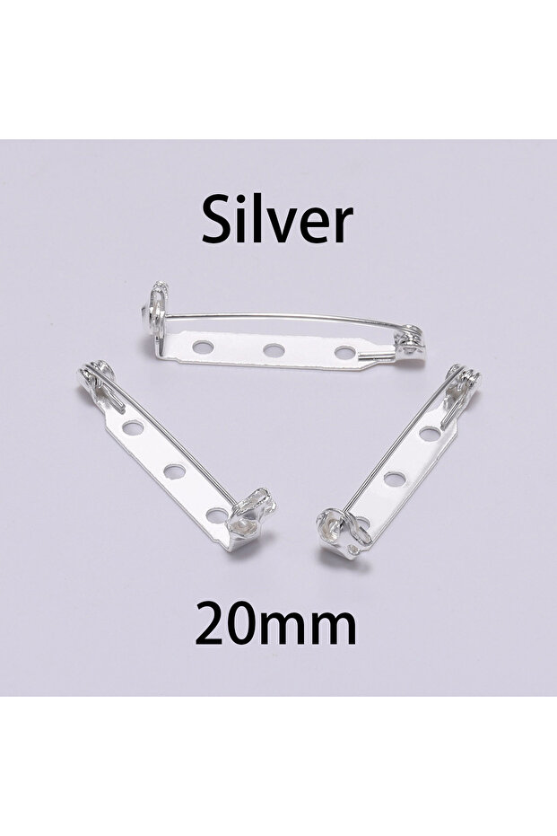 Silver - 20mm 20pcs 20 25 32 38mm Brooch Clip Base Pins Blank Safe Lock Brooch Pin Base Badge Holder
