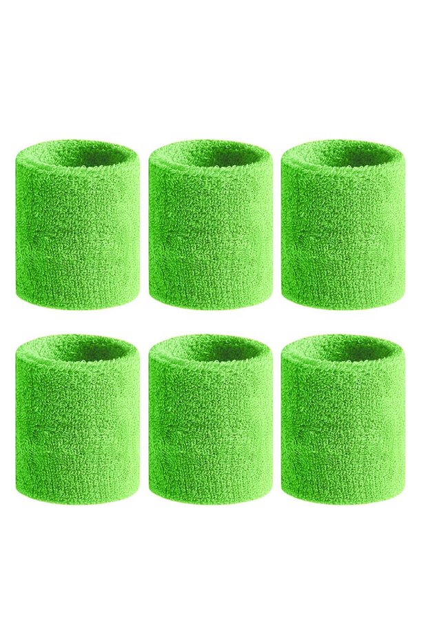 green-6pcs 6pcs Sweat Absorption Sports Wristband, Moisture Wicking Wrist Guard For Tennis, Basketba