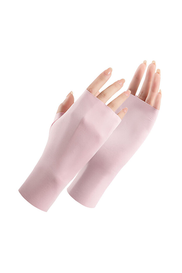 Pink Solid Simple Fingerless Ice Gloves Sun Protection Casual Driving Cycling Short Gloves Thin Brea