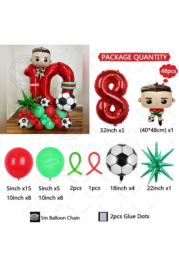 As The Picture NO.8 48Pcs Football Boy 1-30th Birthday Party Balloon Set Baby Shower Globos Football