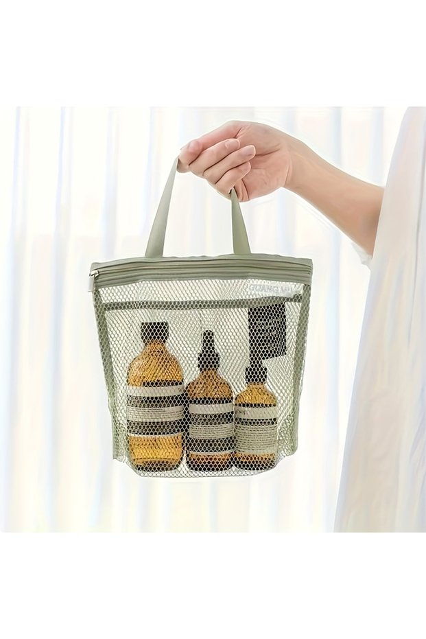 Green Portable Makeup Bag Mesh Waterproof Bath Bag Gym Bag Sundry Storage Bag Travel Toiletry Bag