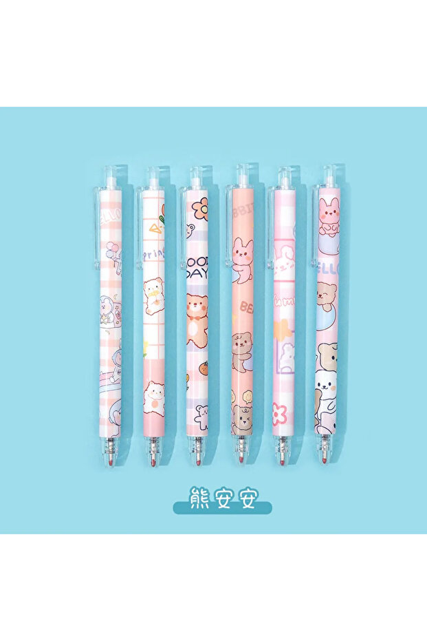 Bear 6pcs set 6pcCute Creativity 0.5mm Press Type High Face Value Cute Girl Heart Fairy Gas Press Ne
