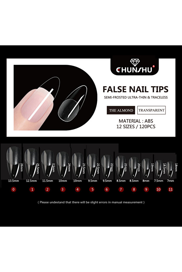 120Pcs Almond 120Pcs False Nails Semi-Frosted Clear Coffin Fake Nail Tips Press on Nails Soak Off Fu