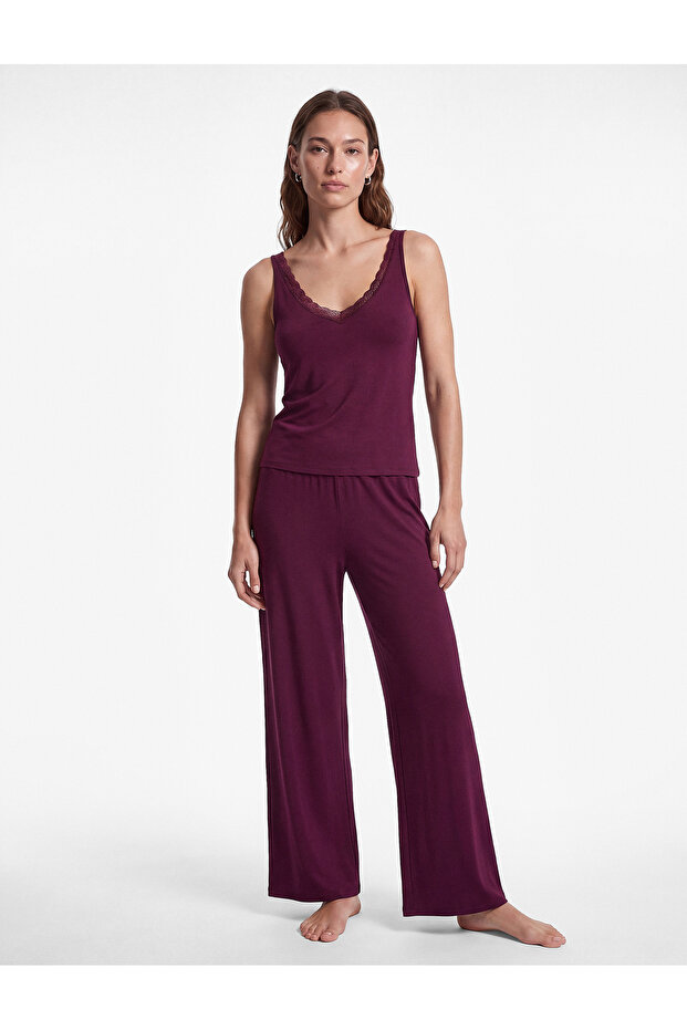 Elastic Waist Wide Leg Viscose Pajama Bottoms