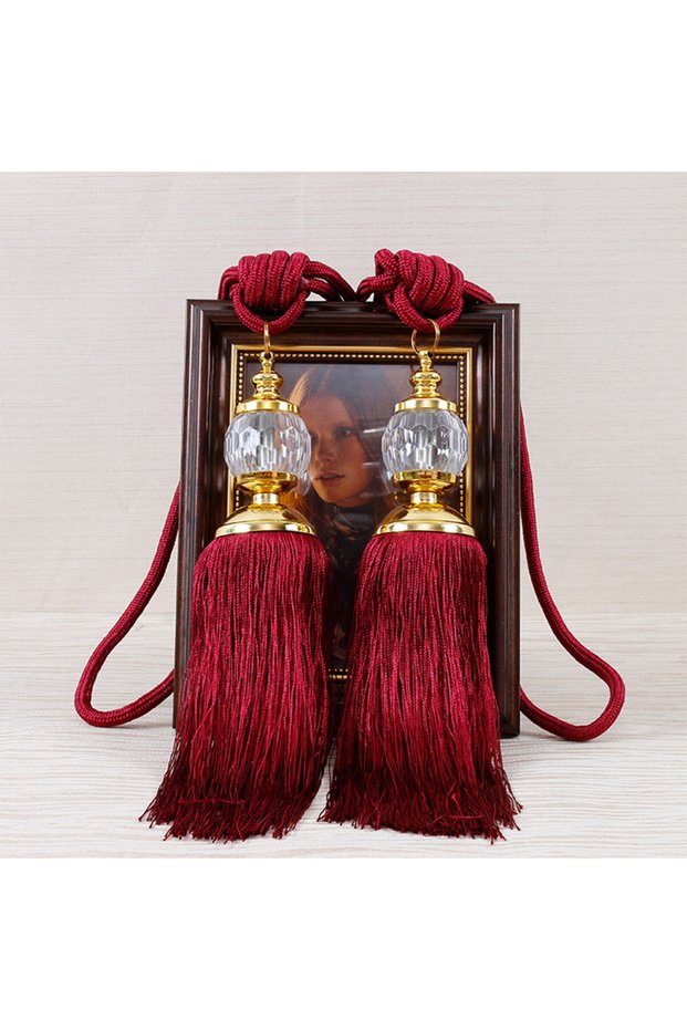 burgundy 2pcs Curtain Tieback Beaded Tassels Curtain Tieback Rope Window Drapes Decoration Tassel Ti