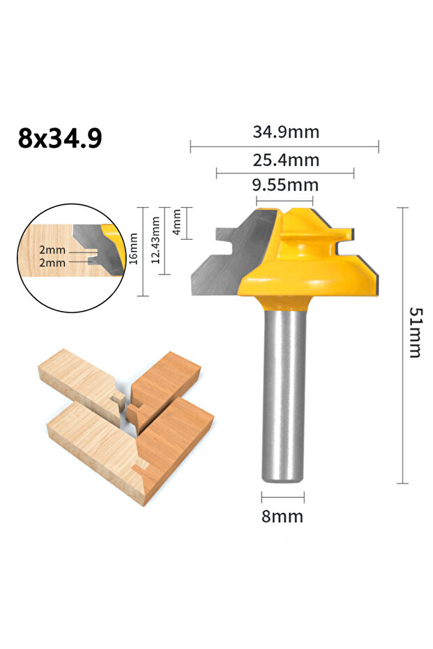 8x34.9x16 1Pc 45° Degree Lock Miter Router Bit Woodworking Milling Cutter For Wood Tools
