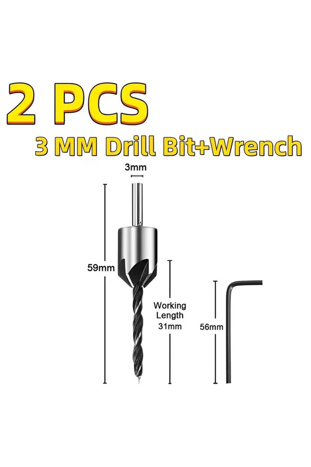 3MM Silver 3mm-10mm HSS Countersunk Bit Set Reamer Woodworking Chamfer Counterbore Cutter Screw Hol