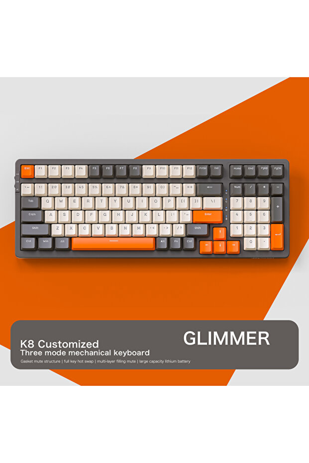 لوحة مفاتيح الألعاب الميكانيكية اللاسلكية Glimmer K8 القابلة للتبديل السريع مع الإضاءة الخلفية وتقنية البلوتوث 2.4 جيجا هرتز باللون الأحمر