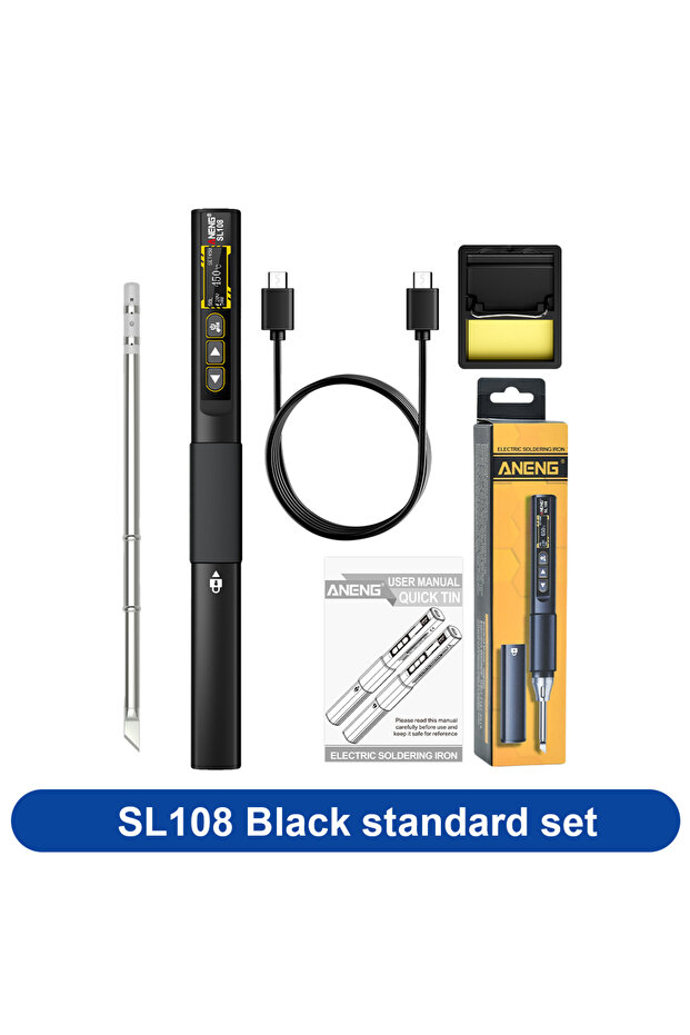 مكواة لحام محمولة ANENG EU SL108 T12 سوداء قياسية، 96 واط، درجة حرارة قابلة للتعديل من 100 إلى 450 درجة مئوية