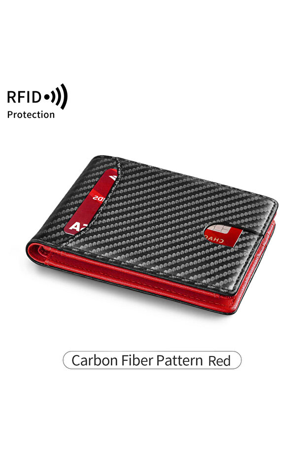 محفظة جلدية رفيعة للغاية للرجال من كربونريد طراز QB395 مع خاصية حجب إشارات RFID، محفظة ثنائية الطي للجيب الأمامي بسعة كبيرة