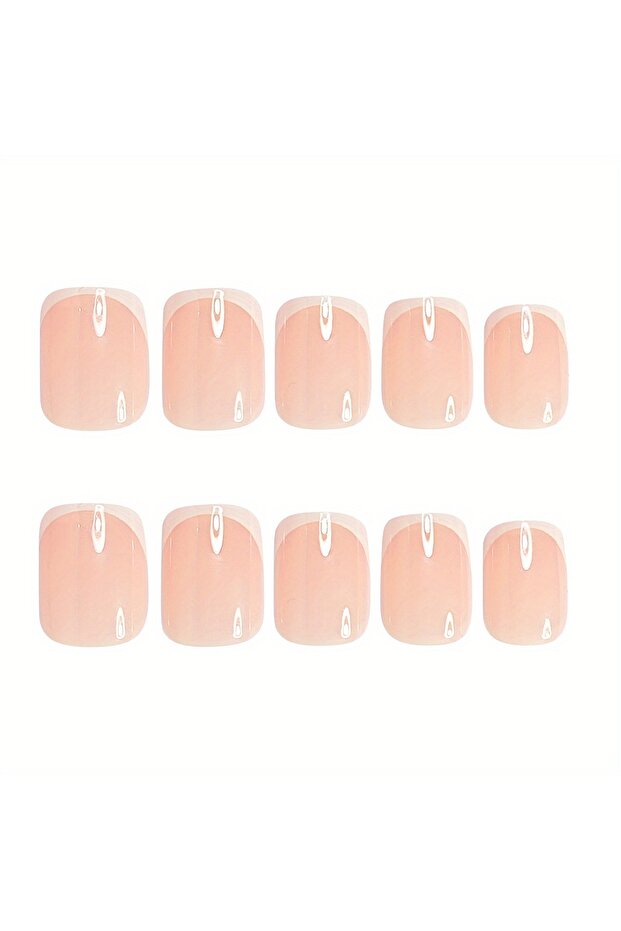 WHITE 120pcs Short Square White French Simple Shiny False Nails Fashionable Wearable Nails Suitable