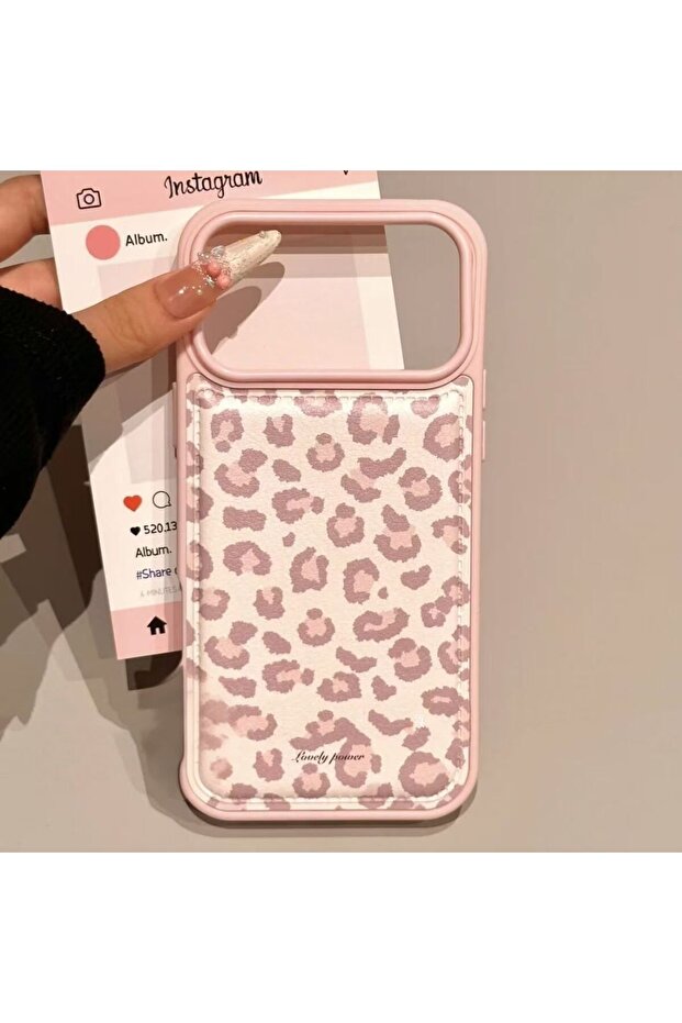 iPhone 16 Pink Leopard Print Fashion INS Sweet Pink Leopard Print Leather Shockproof Protective Phon