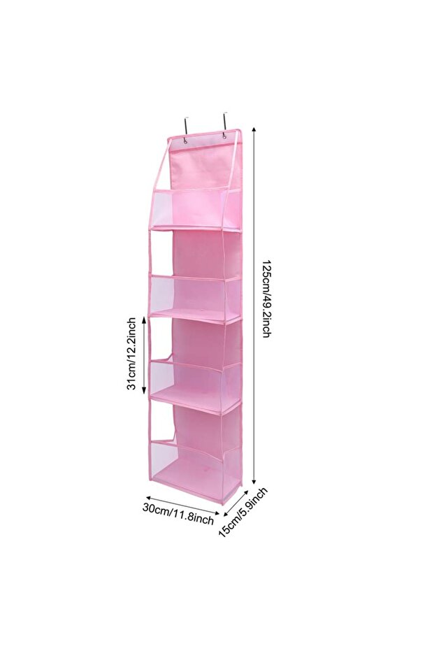 4 Layers-Pink Multi-functional Fabric Hanging Bag for Behind the Door Multi-layer Storage Hanging Ba