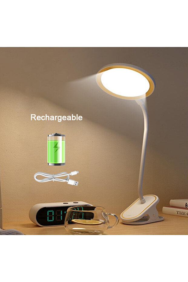 مصباح طاولة ذهبي قابل لإعادة الشحن عبر USB مع مشبك لقراءة الكتب في السرير وضوء ليلي LED يعمل باللمس بثلاثة أوضاع
