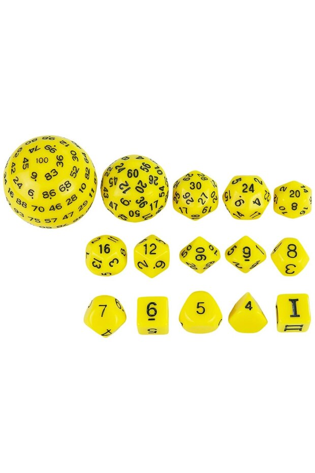 مجموعة مكعبات نرد متعددة الأوجه صفراء اللون من الأكريليك DND POP D3-D100، 15 قطعة، هدية مثالية لألعاب DND وRPG.