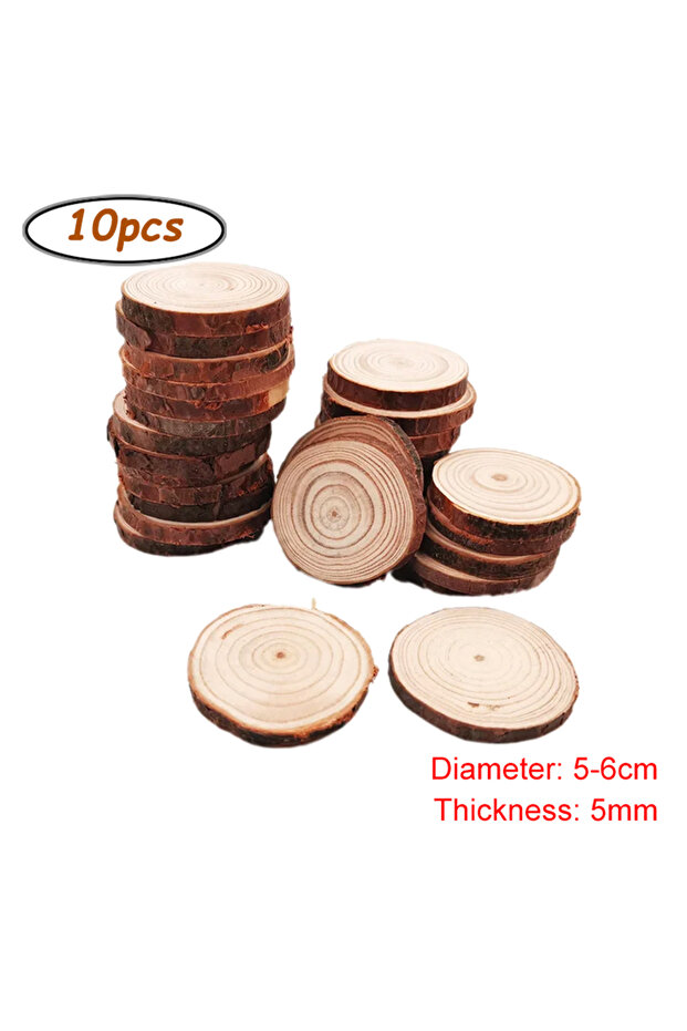 10pcs 5-6cm Unfinished Wood Slices Discs Cutouts with Tree Bark for Art Paint DIY Craft Coaster Chri