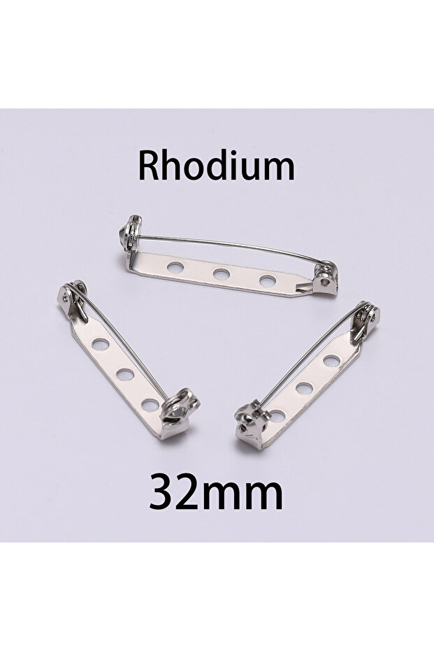 Rhodium - 32mm 20pcs 20 25 32 38mm Brooch Clip Base Pins Blank Safe Lock Brooch Pin Base Badge Holde