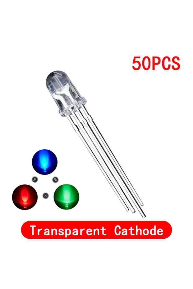 Transparents Cathode 50PCS 5mm full-color LED RGB red/green/blue Common Cathode/Anode Four feet tran