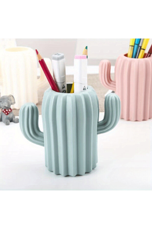 Blue 1pc Cactus Desktop Organizer Pencil Pen Holder, Container Stationery Office Fashion Tool