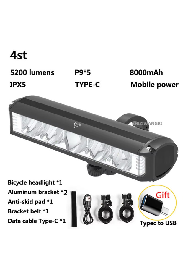 5200LM-8000mAh 8000mAh 5 LED 5*P90 Bike Light Waterproof USB Rechargeable LED Bicycle Light 5200 Lum