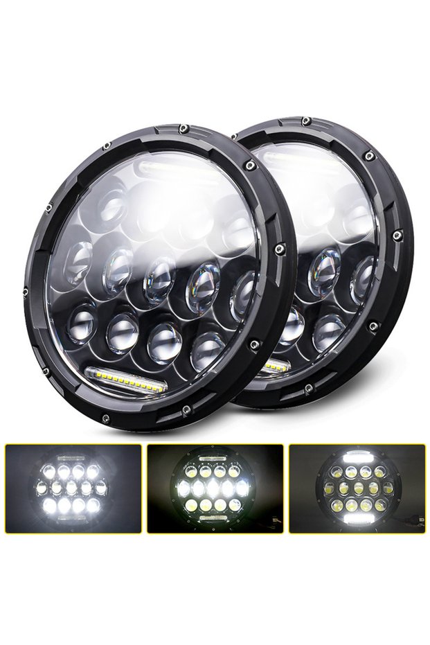 75W headlight balck 2x Car 7 Inch Led Headlight Hi/Low H4 Halo Angle Eyes DRL For Jeep JK TJ OffRoad